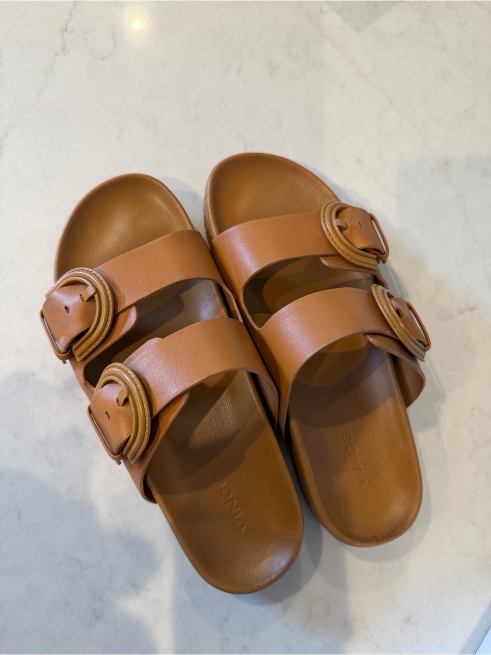 Vince Double-Buckle Slide Sandals - Brown
